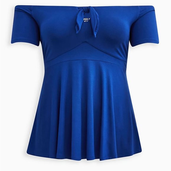 *SOLD• Torrid Blue Off-Shoulder Tie Front Super Soft Babydoll Top Plus Size 4X - Picture 4 of 6